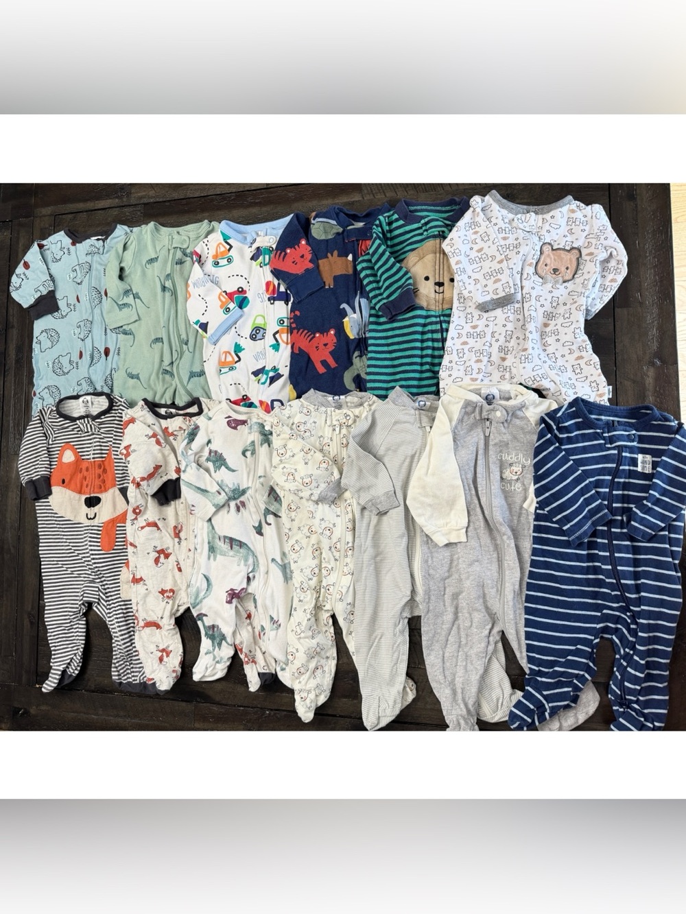 0-3m/3m Huge Lot of 13 Baby Boy Zippered Footed Pajamas | Mixed Brands